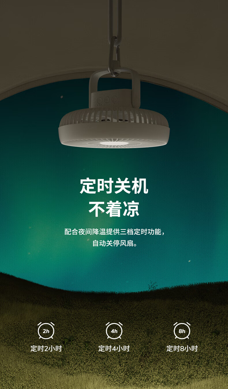 几素户外露营电风扇桌面台式卧室床头小吊扇多功能遥控折叠伸缩便携循环扇 白色 FA37