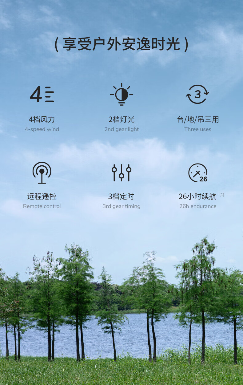 几素户外露营电风扇桌面台式卧室床头小吊扇多功能遥控折叠伸缩便携循环扇 白色 FA37