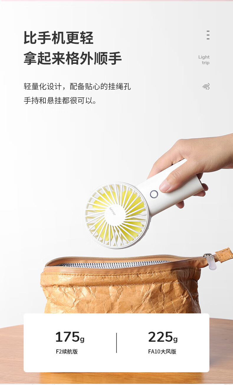 几素小风扇手持风扇迷你手拿电风扇户外便携式手握露营电扇 F2D（6000mAh）