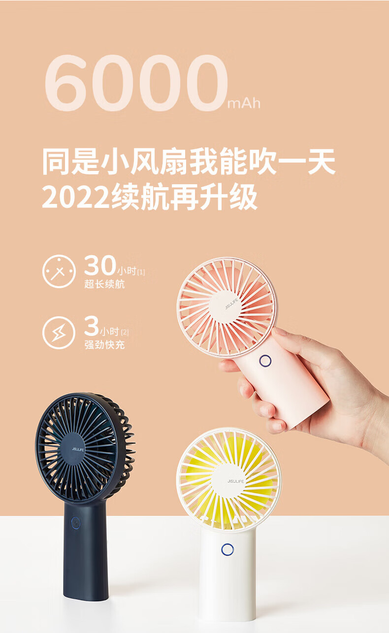 几素小风扇手持风扇迷你手拿电风扇户外便携式手握露营电扇 F2D（6000mAh）