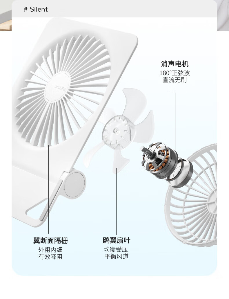 几素小风扇桌面办公室迷你usb充电风扇户外便携式轻薄无线大风力小电扇 FA28