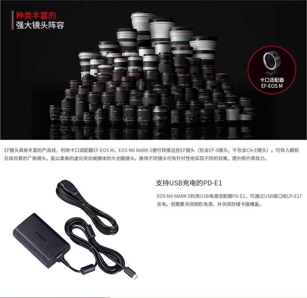 佳能（Canon）eos m6 MARK II微单反美颜自拍数码照相机入门级 黑色18-150STM长焦镜头 官方标配