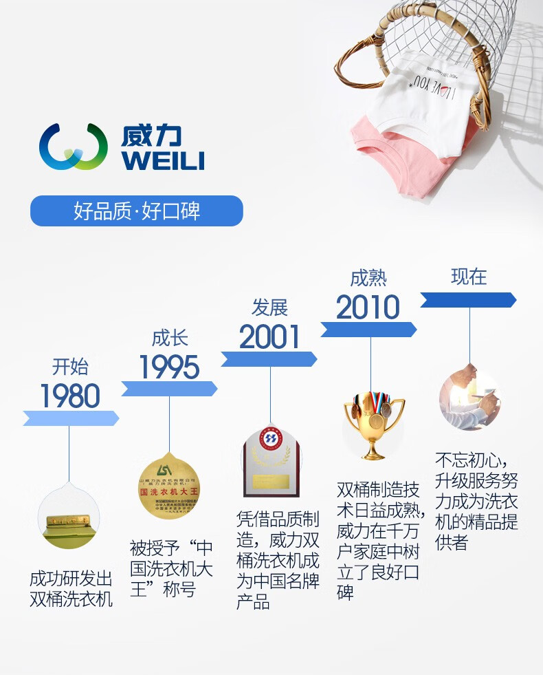威力（WEILI） 半自动双杠洗衣机双桶双电机双动力操作简单父母轻松用 【9公斤容量】 XPB90-9082S