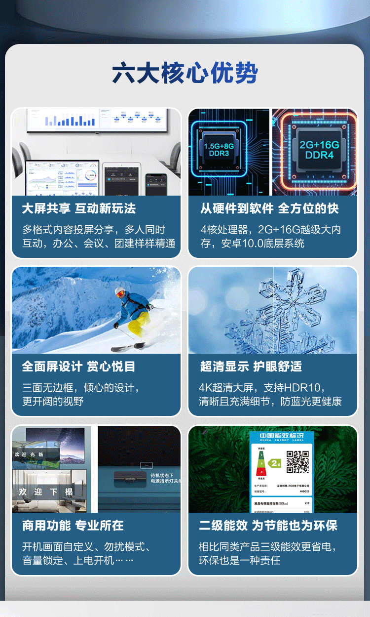 创维55英寸全面屏 新三级能效 55BG22酒店电视功能 2+16G Max版轻型会议机内置共享屏