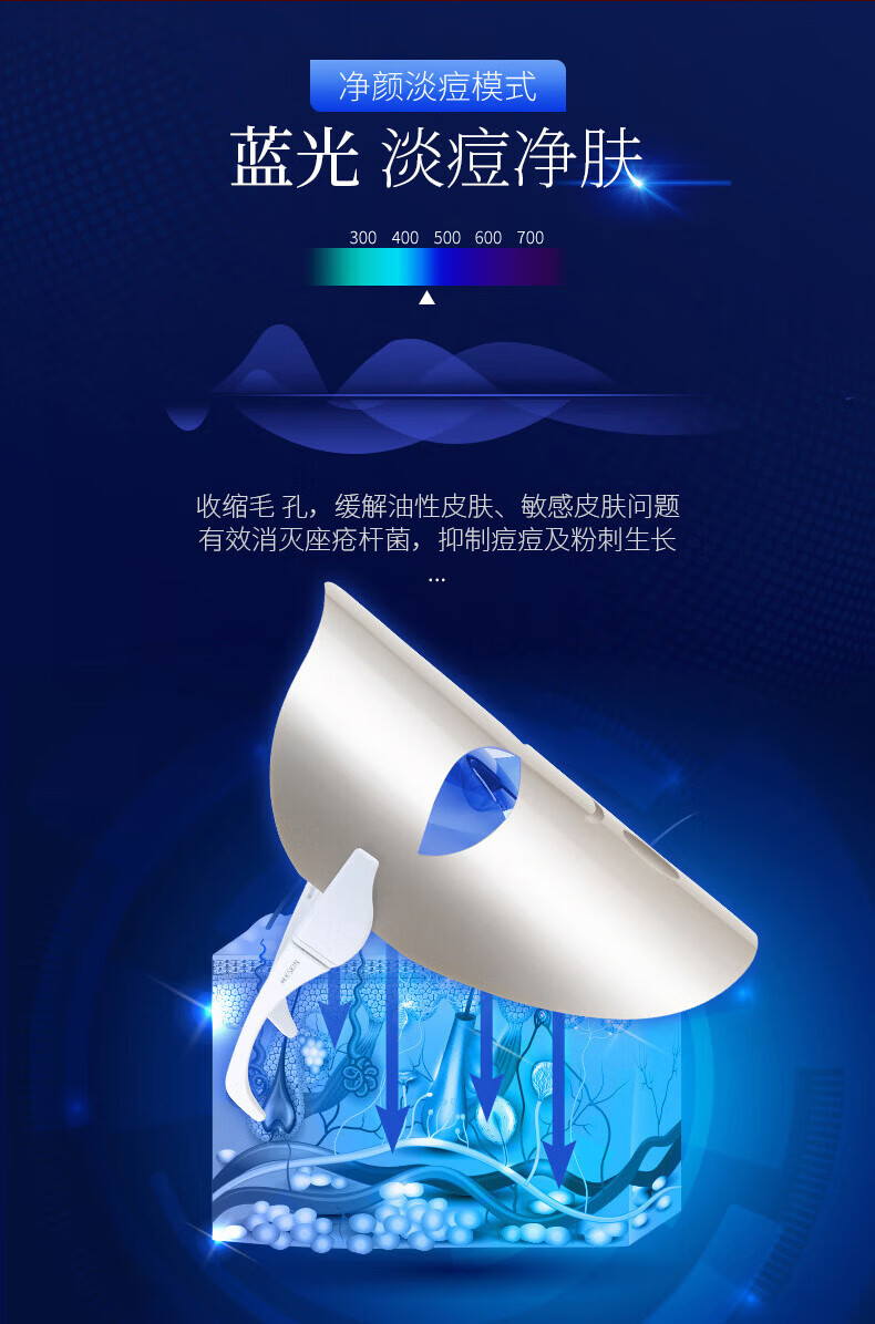 金稻（K·SKIN）美容仪器光谱面罩光子嫩肤仪脸部家用红蓝光大小排灯KD036S面膜美容导入仪充电款 银色【36颗灯】