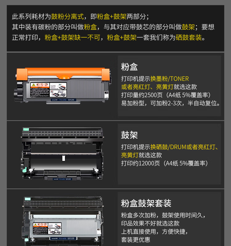 天色（TIANSE）DR2355配套鼓架适用兄弟MFC-L2700dw/L2320D/ L2540dw/HL-2360DN粉盒【5200页】鼓架