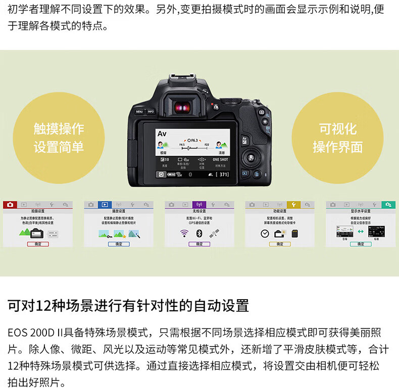 佳能（Canon）200D II 数码旅游vlog迷你单反 相机入门级 200D(18-55)二代白色套机 官方标配