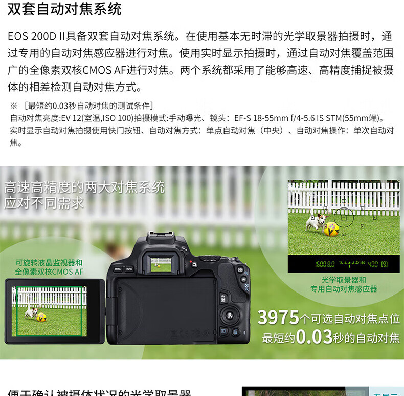 佳能（Canon）200D II 数码旅游vlog迷你单反 相机入门级 200D(18-55)二代白色套机 官方标配