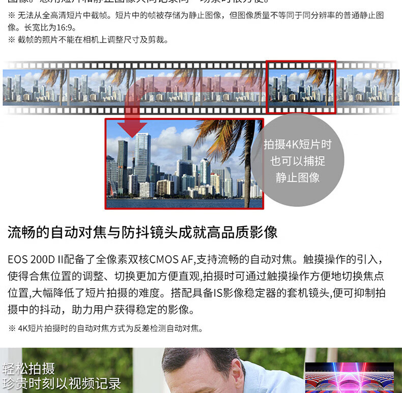 佳能（Canon）200D II 数码旅游vlog迷你单反 相机入门级 200D(18-55)二代白色套机 官方标配