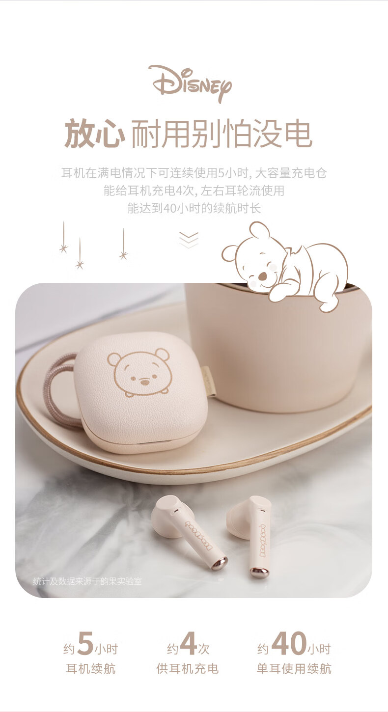 DISNEY迪士尼 lesspods维尼熊真无线耳机迷你蓝牙耳机 半入耳式降噪适用于安卓苹果 维尼熊 CE-896V