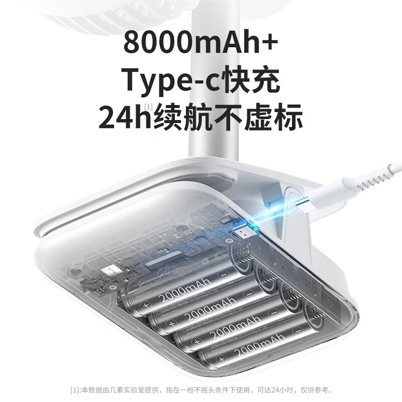 几素夹子摇头风扇五档大风力超长续航摇头角度调节轻便设计24小时续航 白色 FA13R