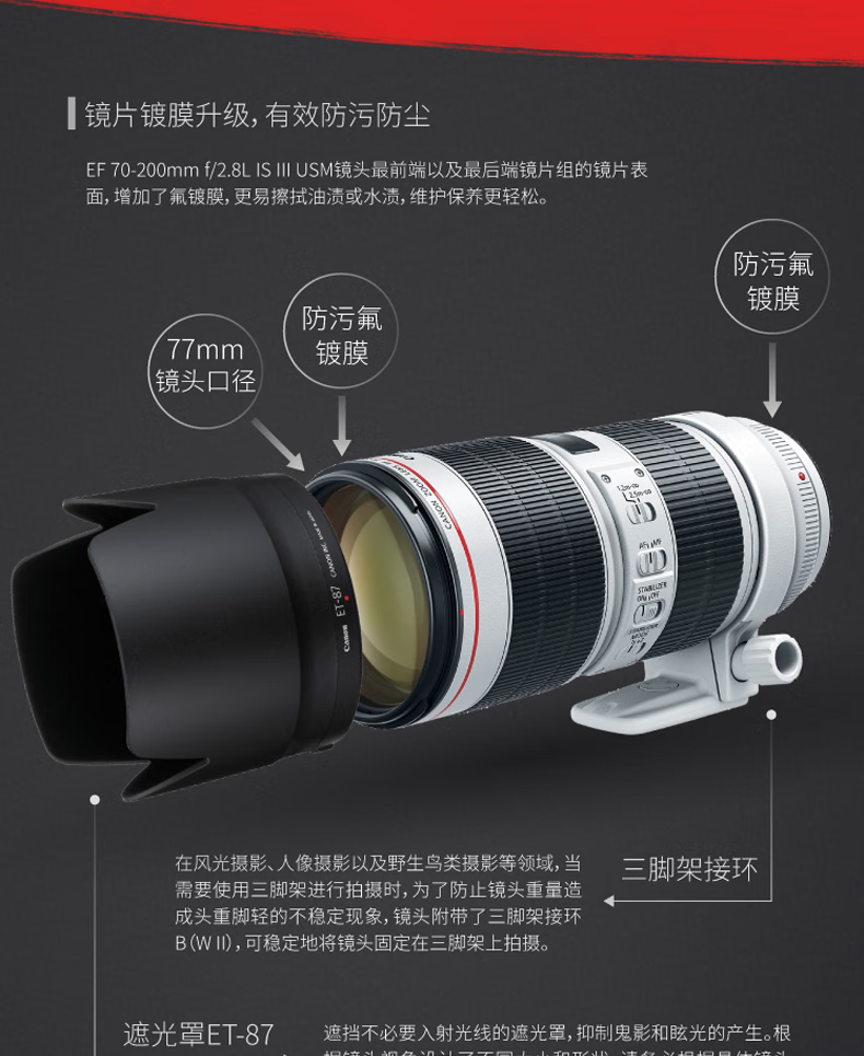 佳能（Canon）远摄变焦中长焦镜头 单反相机镜头打鸟 远景 超长焦 EF100-400mm IS II USM