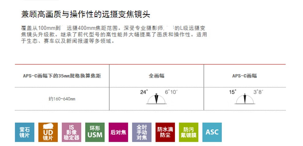 佳能（Canon）EF100-400mm 4.5-5.6L IS II USM远摄变焦单反镜头二代 官方标配