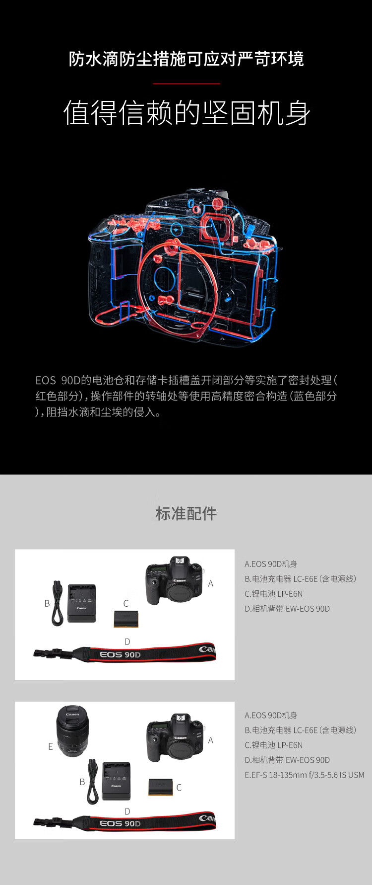 佳能（Canon）EOS 90D中端单反数码相机 家用旅游 4K高清视频拍摄 90D机身+18-135 USM套机 官方标配