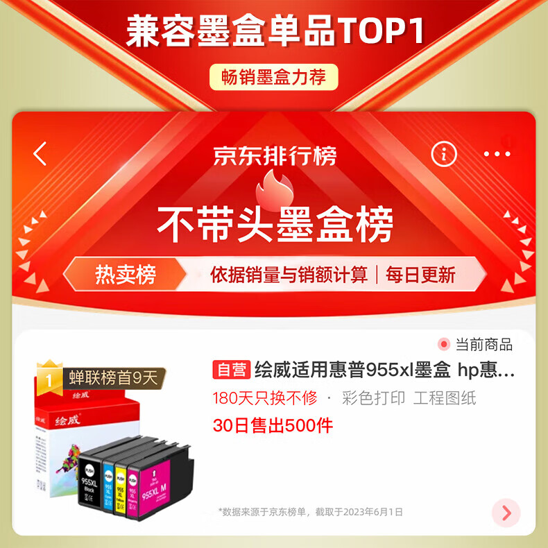 绘威适用惠普955xl墨盒 hp惠普7720墨盒7730打印机墨盒7740 8210 8216 8218 8710 8720 8725 8730 四色套装