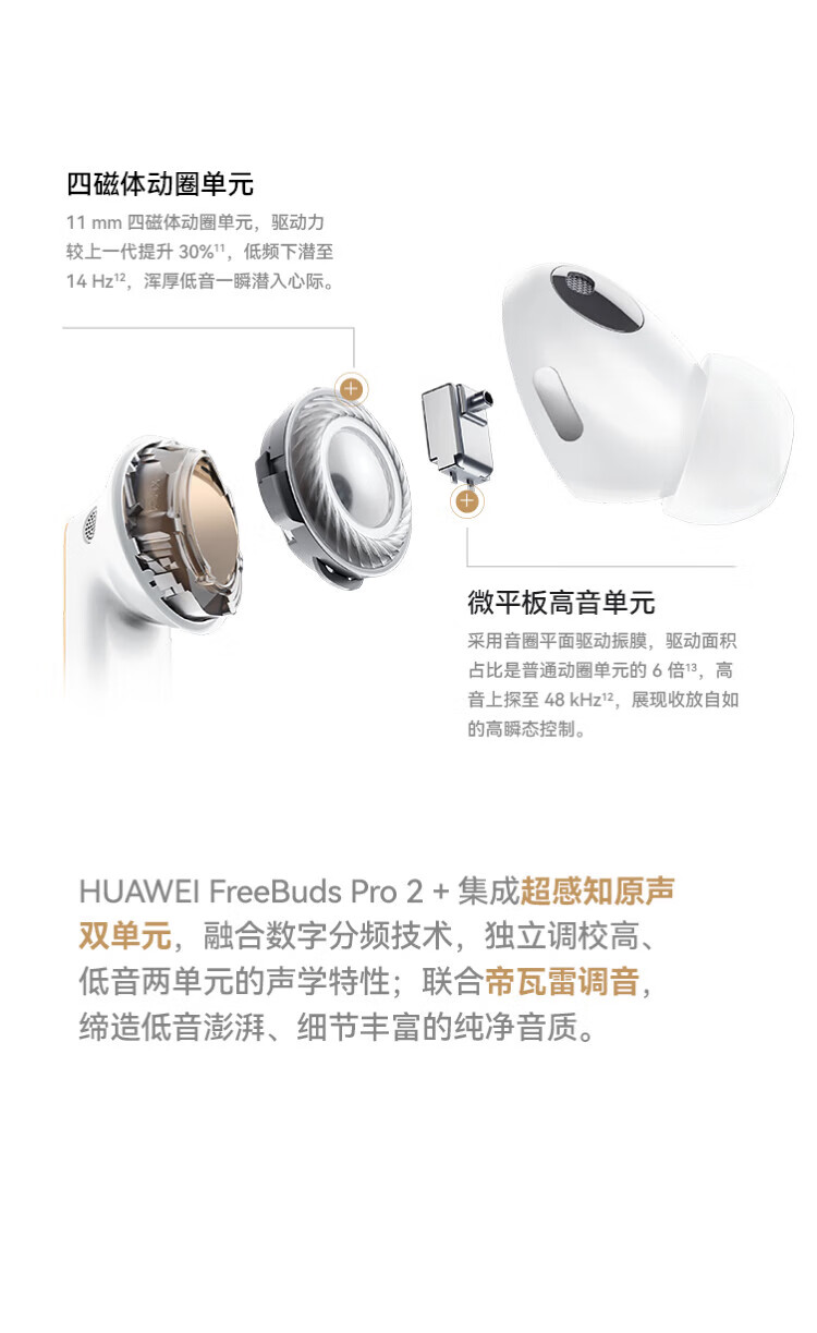 华为 真无线蓝牙耳机 主动降噪入耳式 心率体温监测游戏音乐耳机  FreeBuds Pro 2 + 羽纱白 BAL-AL60