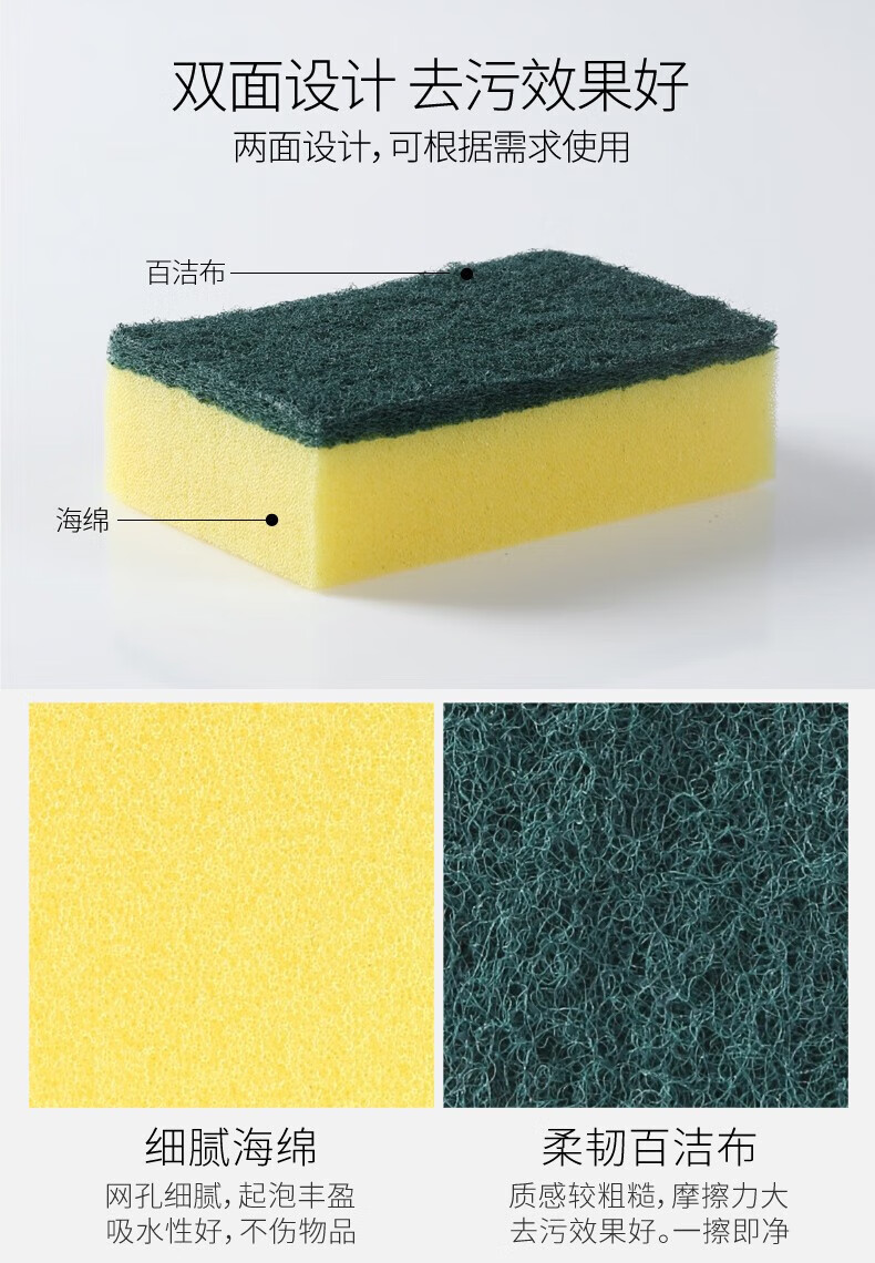 美丽雅 海绵百洁布 厨房洗碗布 去污强吸油性抹布 波纹 2片/包 16包装