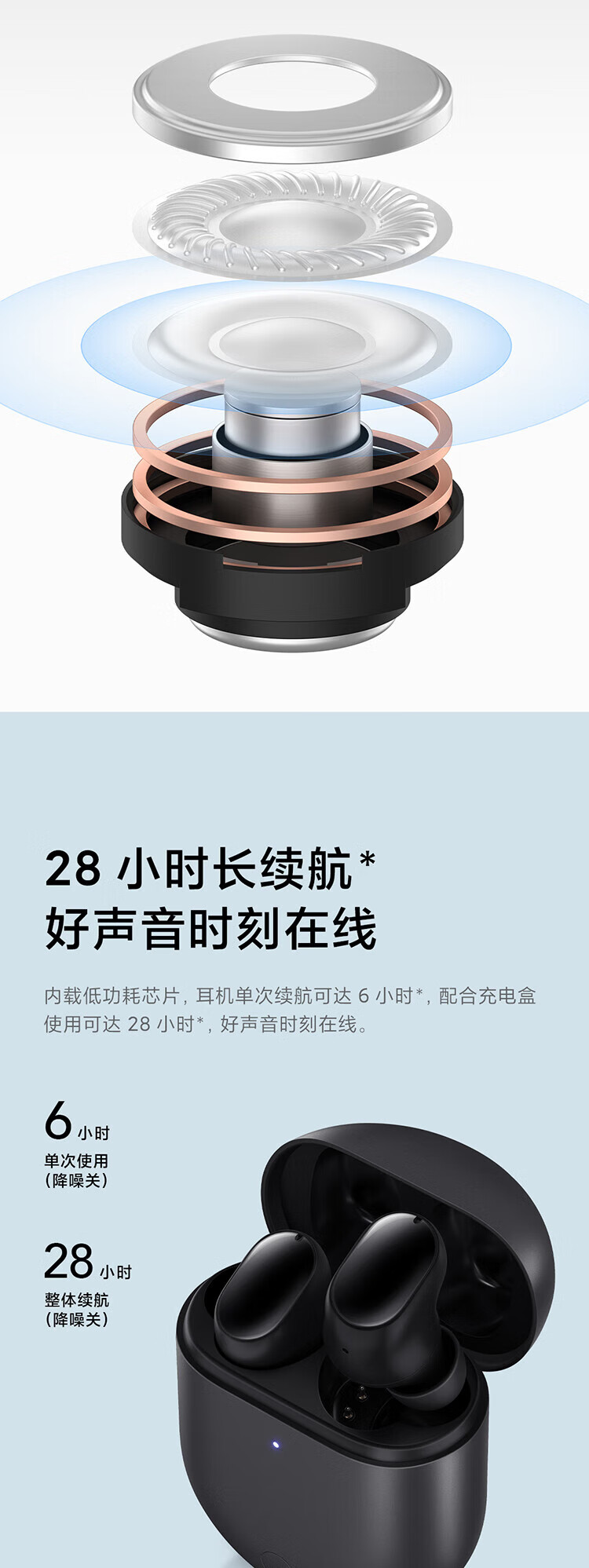小米 真无线蓝牙耳机 主动降噪无线充电 Redmi AirDots3 Pro 曜石黑