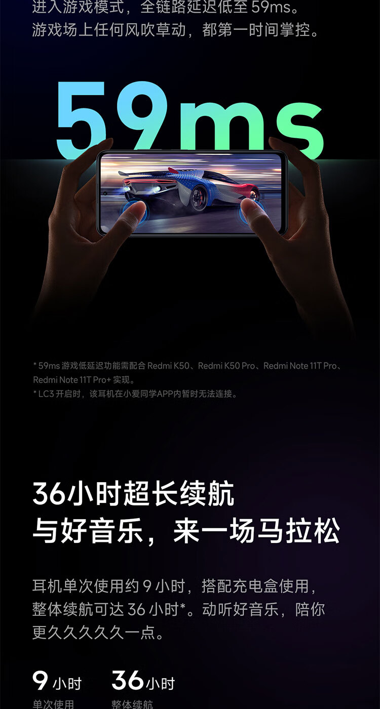 小米Redmi Buds 4 Pro 真无线蓝牙耳机 主动降噪 游戏低延迟 耳机 苹果华为手机通用（极夜黑）