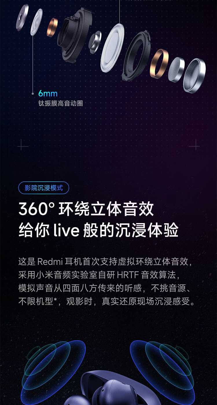 小米Redmi Buds 4 Pro 真无线蓝牙耳机 主动降噪 游戏低延迟 耳机 苹果华为手机通用（极夜黑）