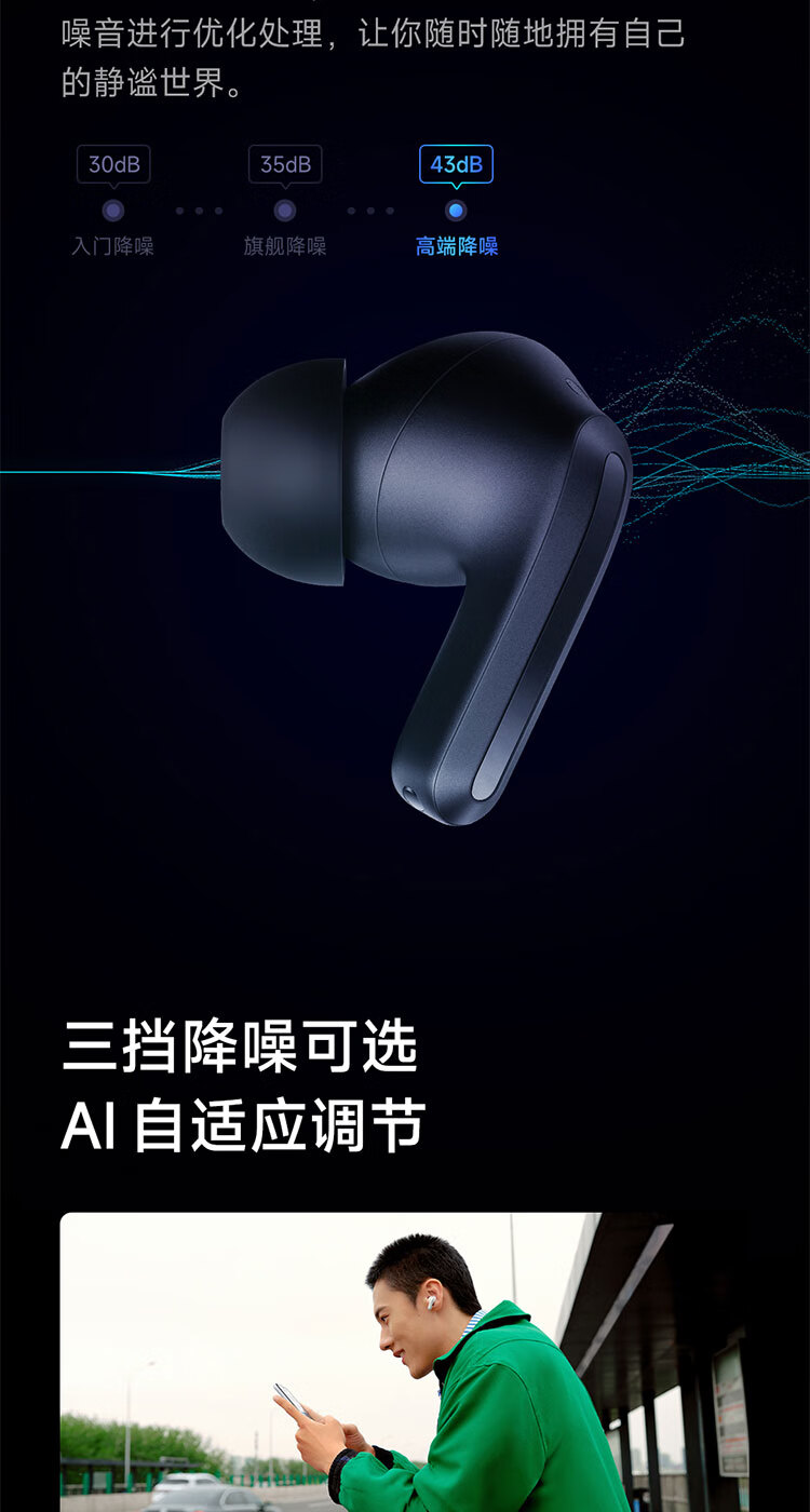 小米Redmi Buds 4 Pro 真无线蓝牙耳机 主动降噪 游戏低延迟 耳机 苹果华为手机通用（极夜黑）