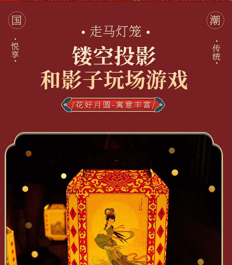 福人福地 DIY纸灯笼镂空发光亲子手工中秋月宫仙子（祥云款） 八角宫灯