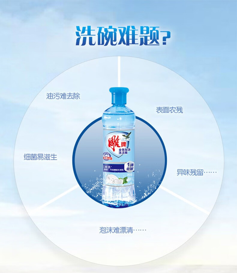 雕 无磷配方易冲洗无残留 全效加浓洗洁精220g*5瓶