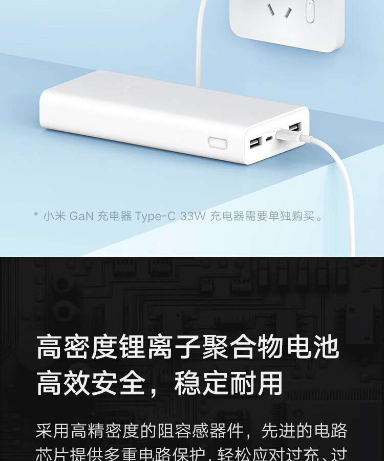 小米充电宝 20000mAh大容量 Type-C 22.5W 双向快充 移动电源