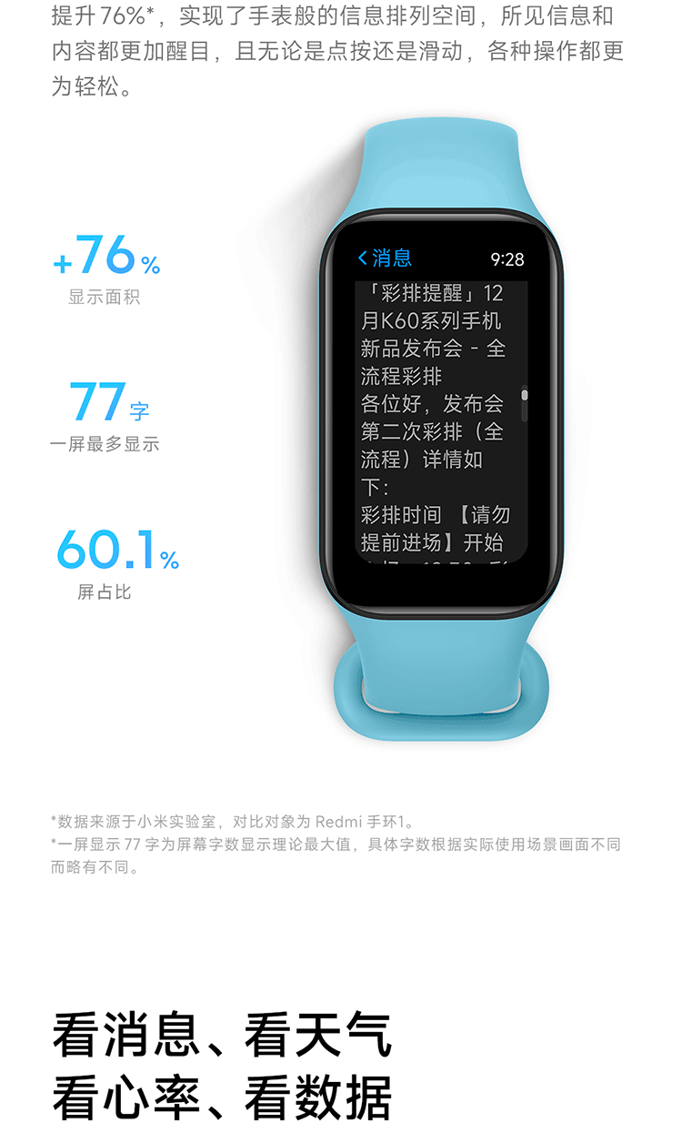 小米红米Redmi手环2 梦境白 智能手环 血氧检测 30+运动模式 轻薄大屏 超长续航 运动手环 手环