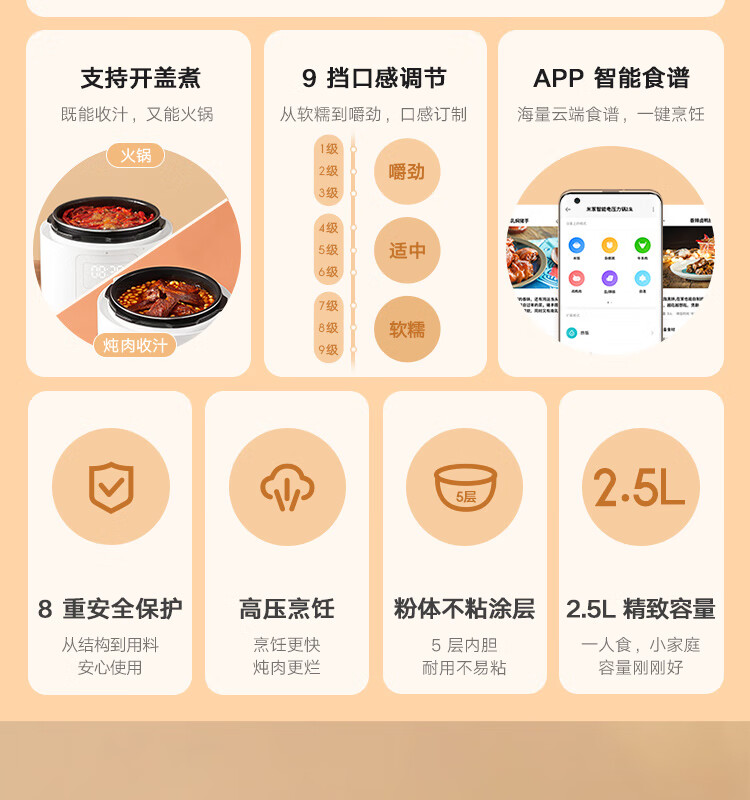 小米 智能电压力锅2.5L 多功能小压力锅小火锅 粉体涂层 智能食谱 （推荐1-4人）