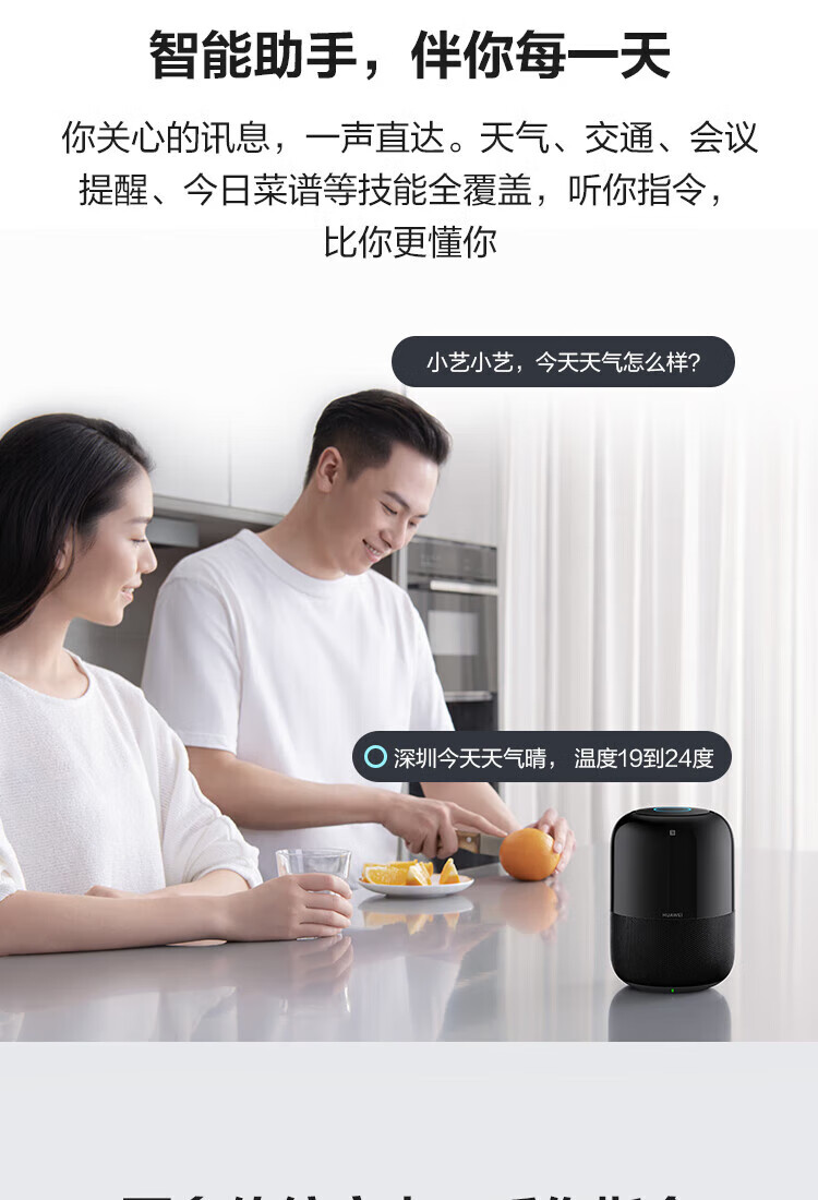 华为（HUAWEI）户外电池版WiFi蓝牙电脑桌面音响小艺同学语音声控家电 音箱2 电池版白