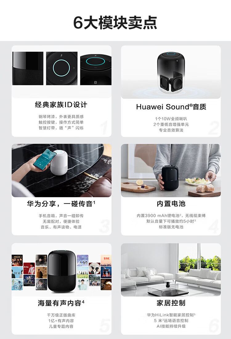 华为（HUAWEI）户外电池版WiFi蓝牙电脑桌面音响小艺同学语音声控家电 音箱2 电池版白