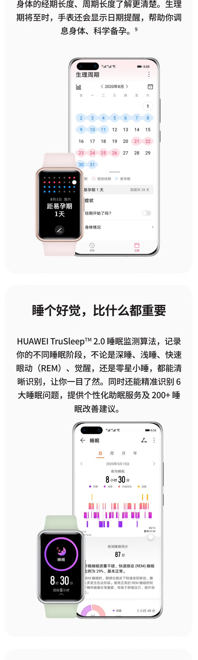 华为（HUAWEI）全彩大屏2.5D曲面运动防水心率睡眠血氧监测男女NFC门禁卡 WATCH FIT 樱语粉