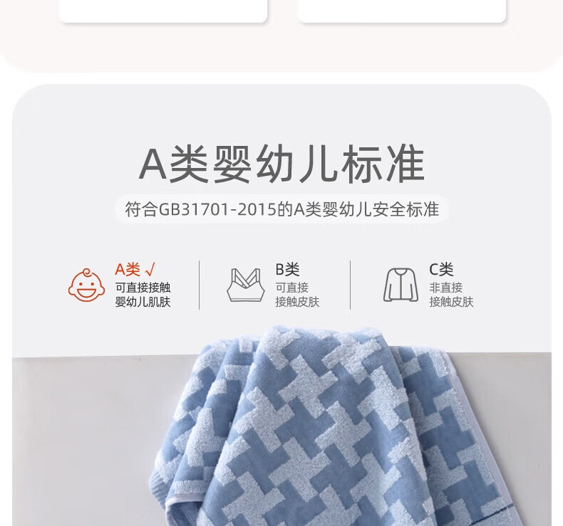 金号 纯 棉质毛巾 A类无捻割绒柔软洗脸面巾 72*34cm 蓝色 G1678W