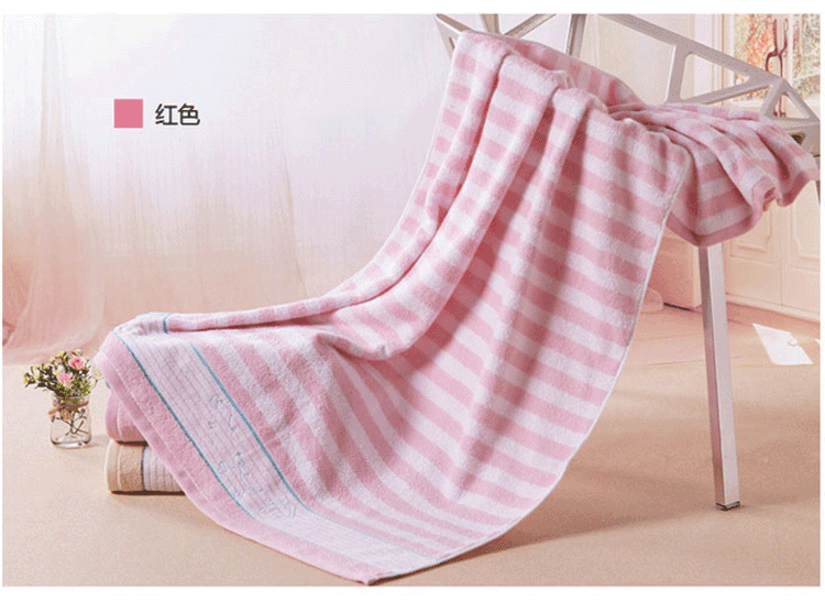 金号纯棉质毛巾素色条纹吸水加宽提缎绣花大浴巾蓝色 140*72cm RC262H