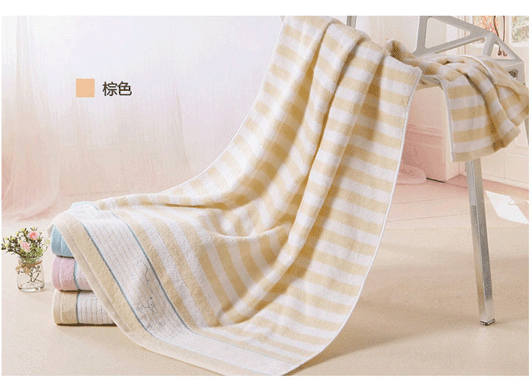 金号纯棉质毛巾素色条纹吸水加宽提缎绣花大浴巾蓝色 140*72cm RC262H