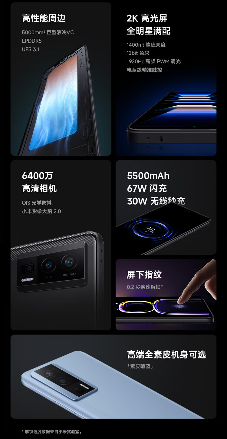 小米 Redmi K60 骁龙8+处理器 2K高光屏 6400万超清相机 5500mAh长续航 12GB+512GB 晴雪 小米红米5G