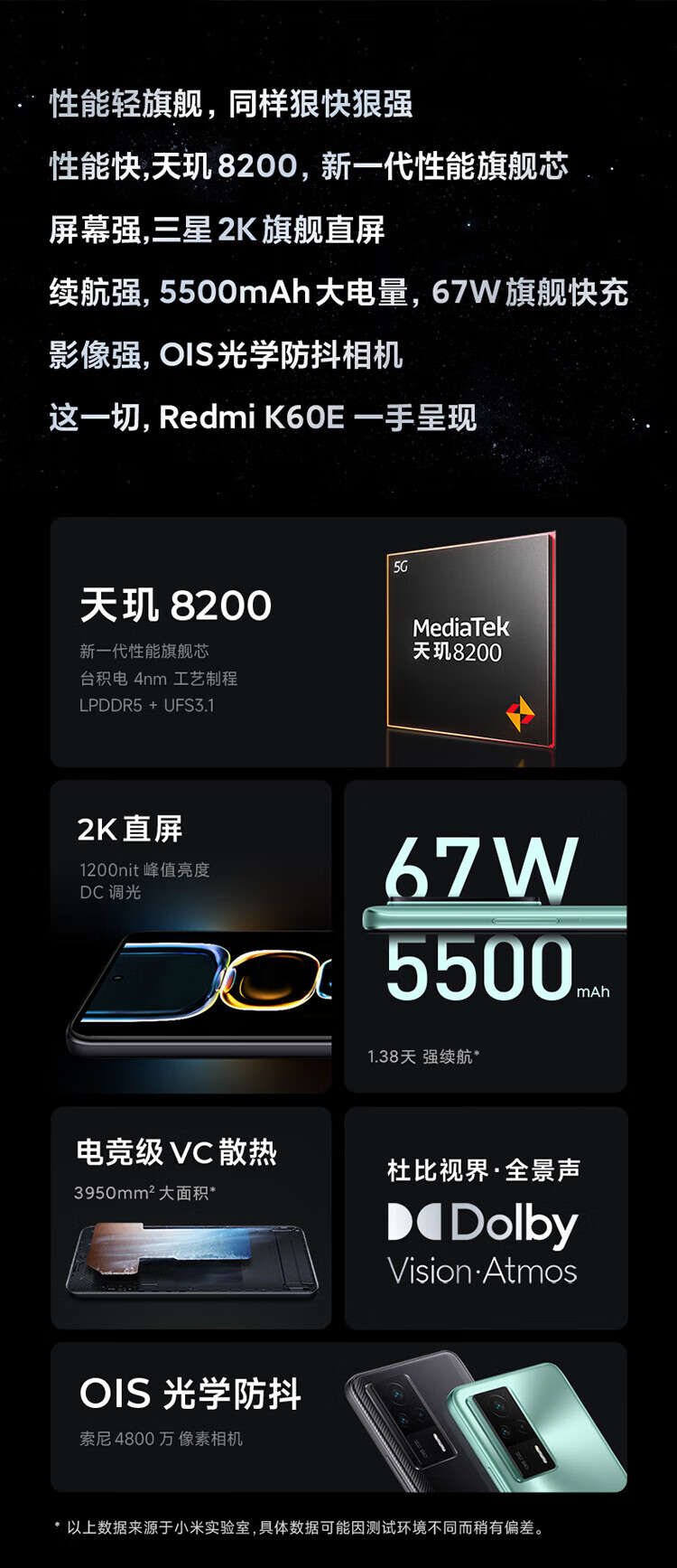 小米Redmi K60E 天玑8200处理器2K旗舰直屏OIS光学防抖相机5500mAh长续航67W充电12GB+512GB 晴雪 小米红米5G