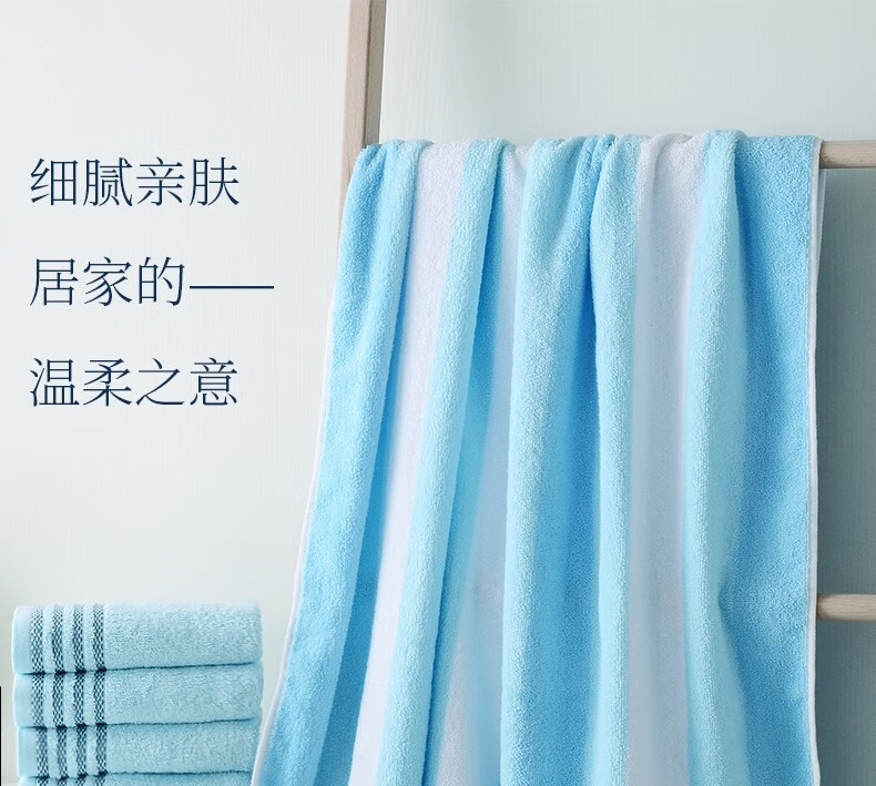 金号 ZL1701-B2 真礼蓝条毛巾一浴四毛礼盒装