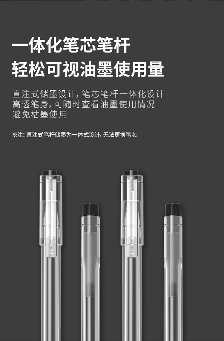 得力（deli）大容量全针管中性笔签字笔 笔芯笔身一体化0.5mm黑色12支/盒 A116 3盒装