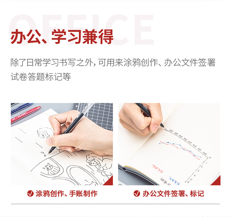 得力（deli）大容量全针管中性笔签字笔 笔芯笔身一体化0.5mm黑色12支/盒 A116 3盒装