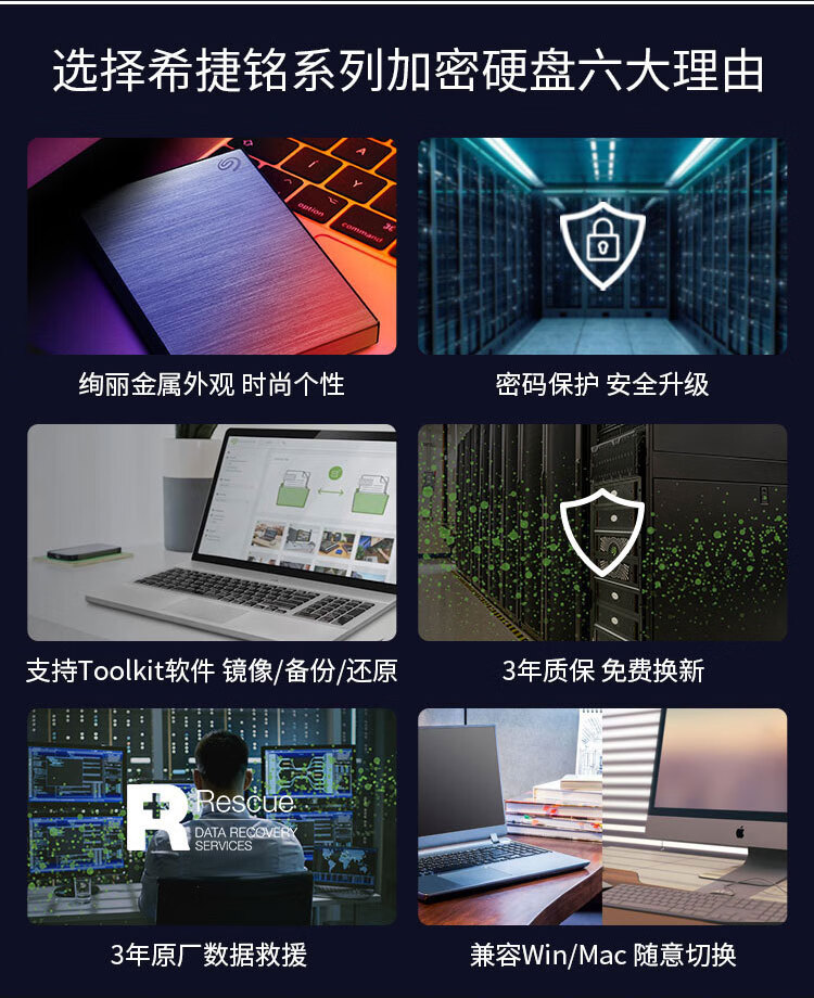 希捷（SEAGATE）移动硬盘1TB 加密 USB3.0 小铭 2.5英寸 兼容Mac 黑色 金属外观 STKY1000400