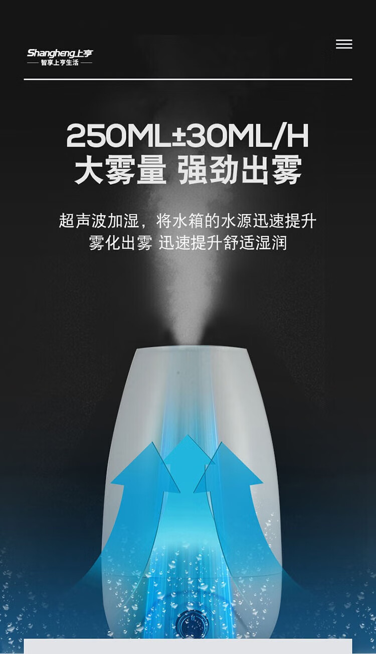 上亨（shangheng）加湿器家用办公室大雾大容量2.6L落地桌面香薰喷雾器 SHZH-SHJ001 浅绿
