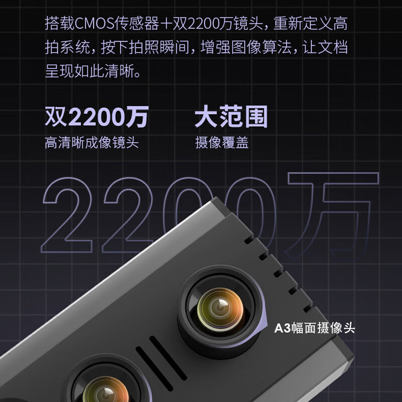 得力(deli)扫描仪 2200万像素高拍仪 文件扫描仪连续 高速视频展台 曲面智能展平 书籍扫描 A3幅面软底15163S
