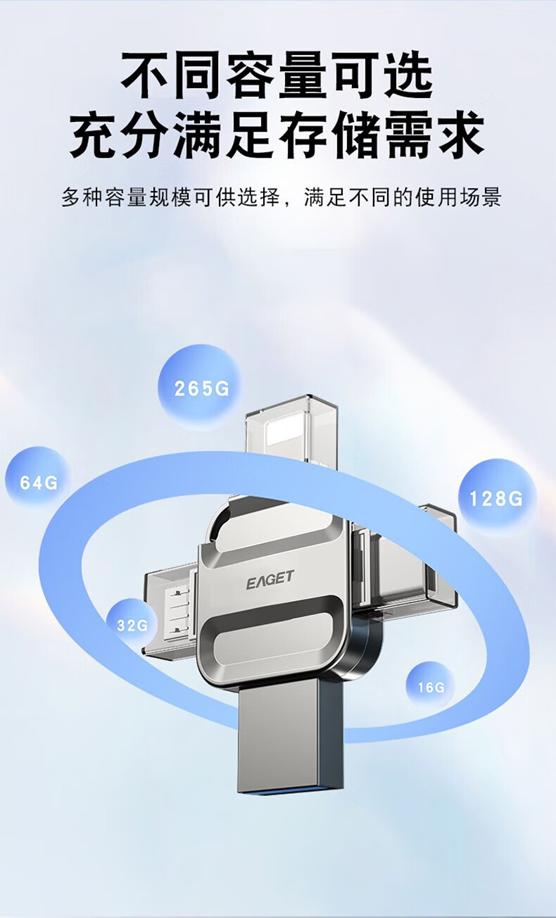忆捷EAGET  I71-128G USB3.0 Lightning Type-C MicroUSB口 苹果安卓华为手机电脑通用四接口存储U盘