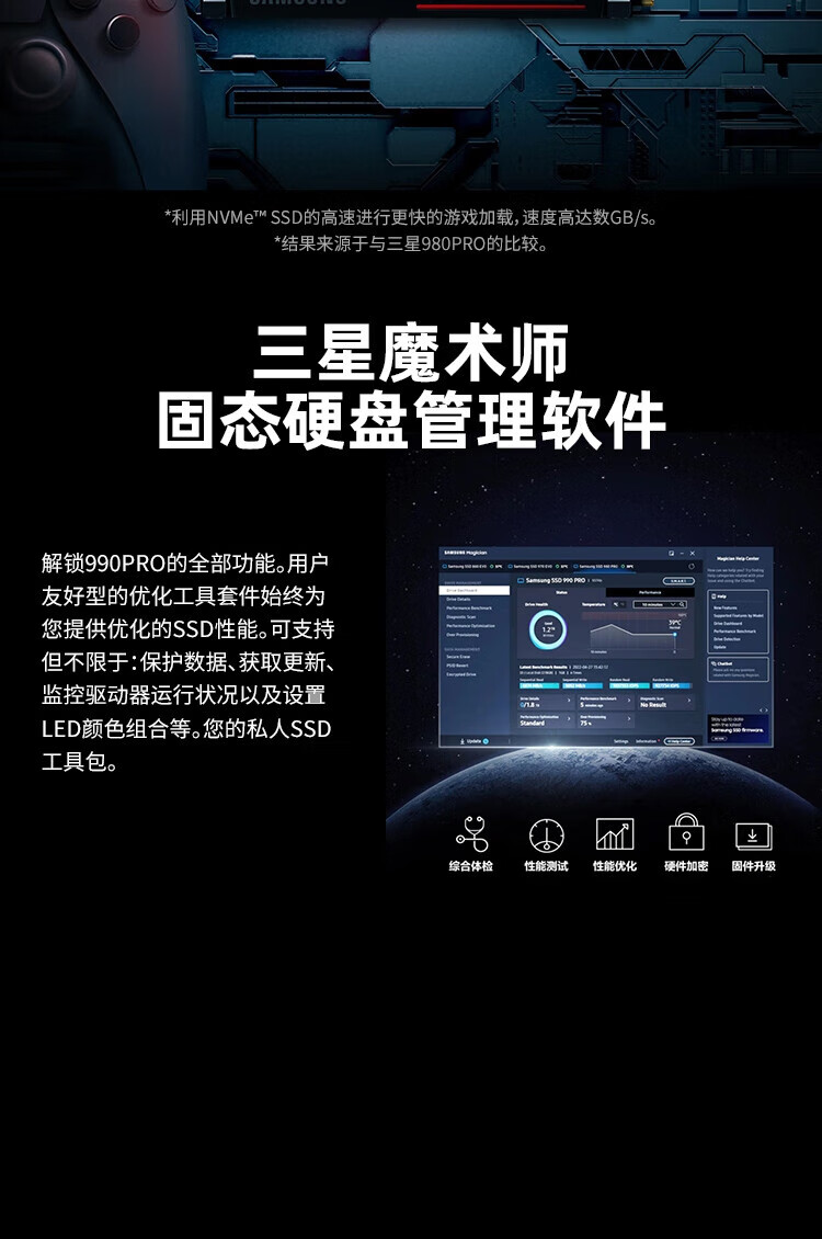 三星(SAMSUNG) 1TB SSD固态硬盘 M.2接口(NVMe协议PCIe 4.0 x4) 990 PRO MZ-V9P1T0CW