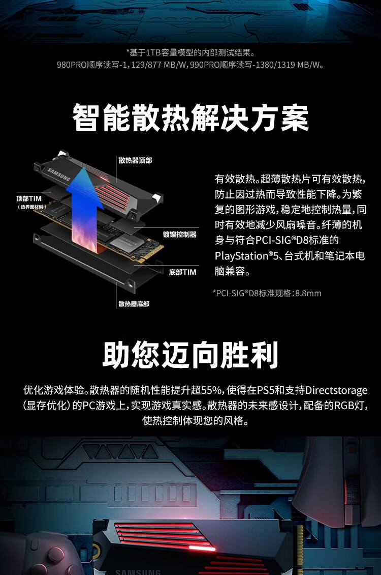 三星(SAMSUNG) 1TB SSD固态硬盘 M.2接口(NVMe协议PCIe 4.0 x4) 990 PRO MZ-V9P1T0CW