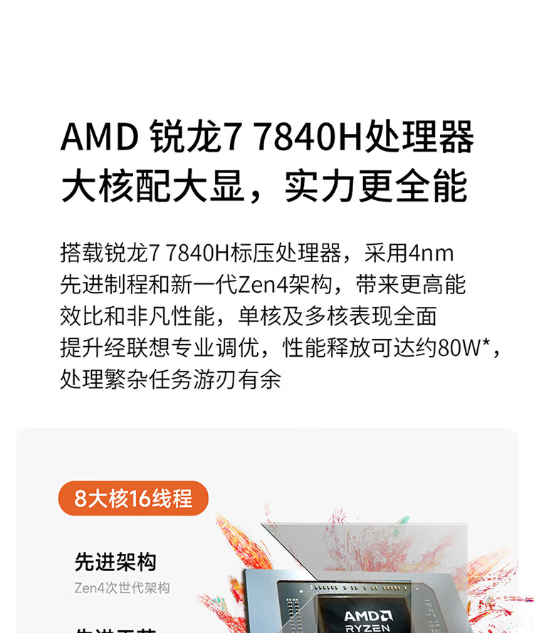 联想（Lenovo）商用办公家用电脑YOGA 27-APH8 R7-7840H 16G  1TSSD/W11/集成无线键鼠 银色