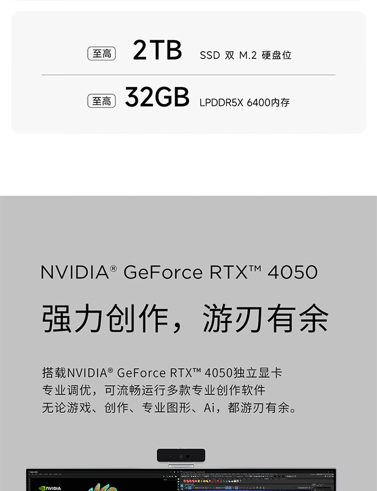 联想（Lenovo）商用办公家用电脑YOGA 27-APH8 R7-7840H 32G 1TSSD/W11/RTX4050_6G 银色
