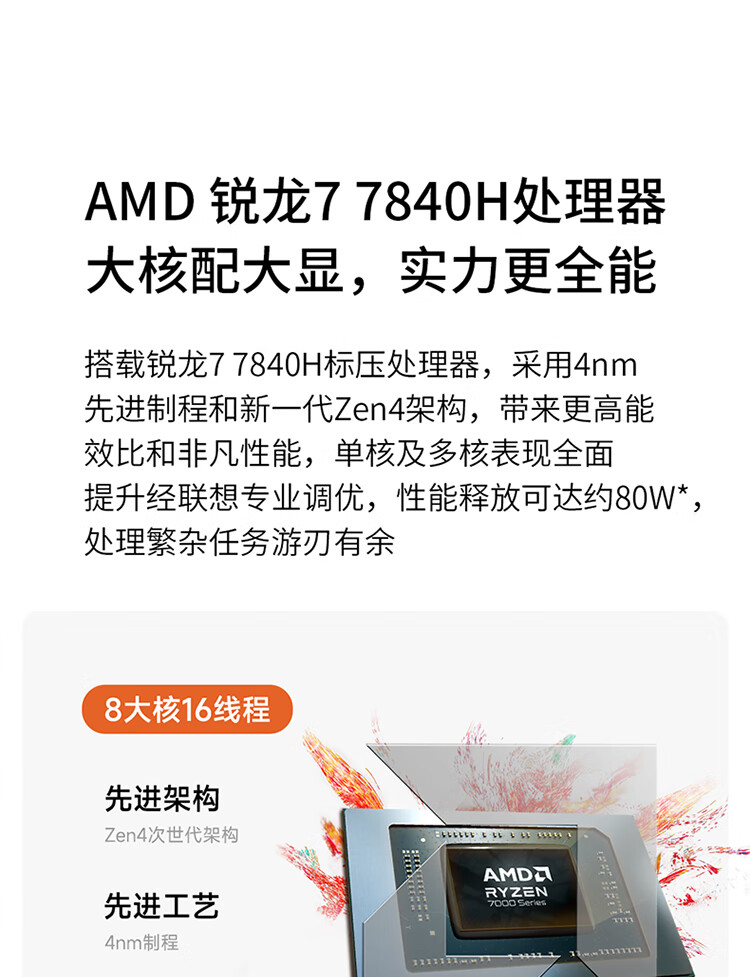 联想（Lenovo）商用办公家用电脑YOGA 27-APH8 R7-7840H 32G 1TSSD/W11/RTX4050_6G 银色